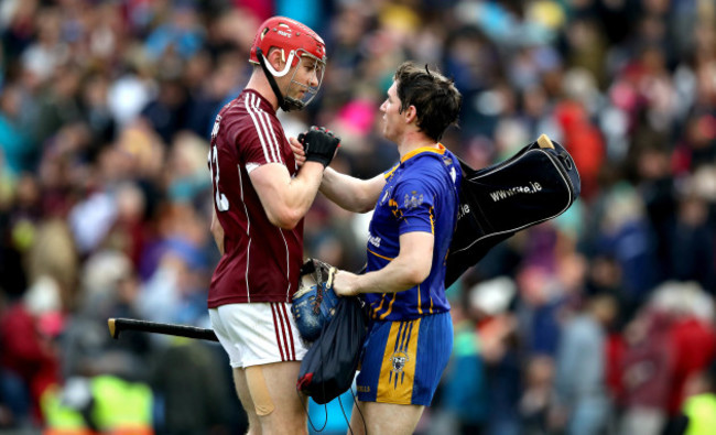 Jonathan Glynn with goalkeeper Donal Tuohy after the game ended in a draw