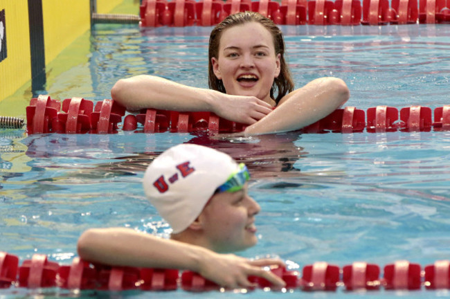 Mona McSharry after winning the women's 50m Freestyle and set a new national record