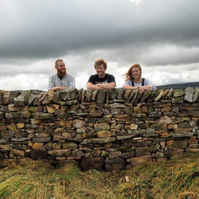 Triona Byrne with a section of dry stone wall she built in the UK