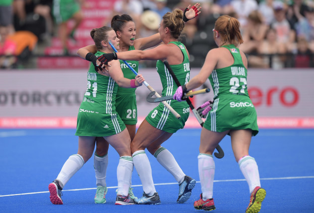 Anna O’Flanagan celebrates her goal with teammates