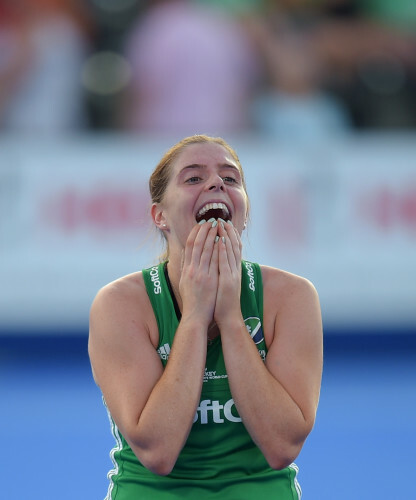 Katie Mullan celebrates winning the shootout