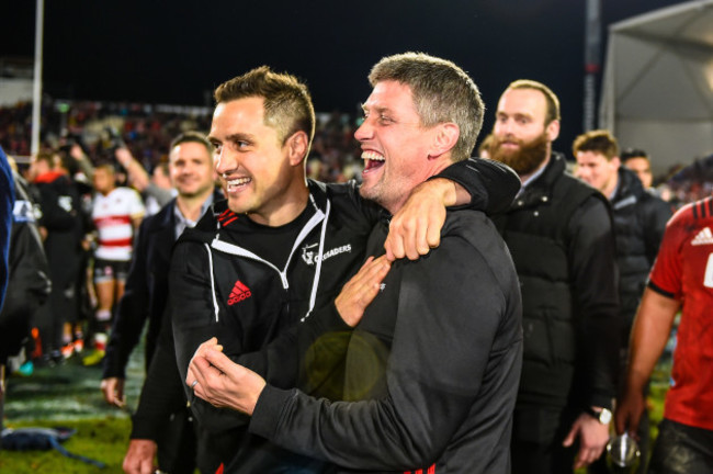 Tim Batmand and Ronan O'Gara celebrate winning