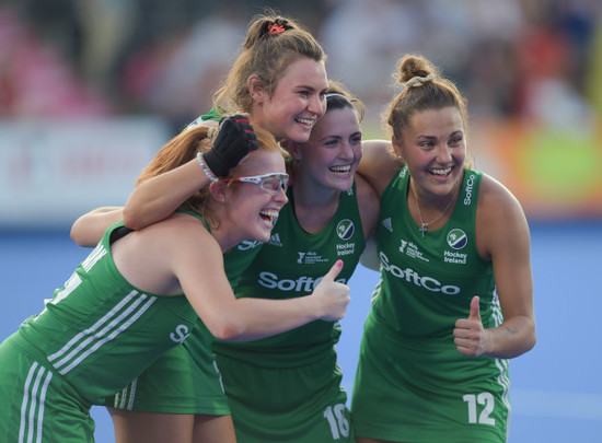 Zoe Wilson, Deirdre Duke, Roisin Upton and Elena Tice celebrate at fulltime