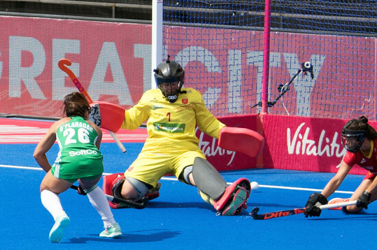 Anna O'Flanagan scores their first goal off a penalty corner