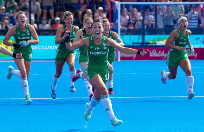 Anna O’Flanagan celebrates winning the shoot out