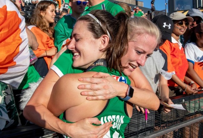 Roisin Upton celebrates with Lorraine McGowan