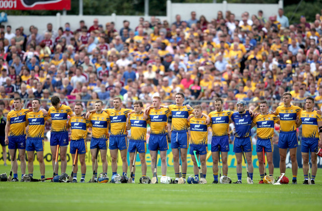 The Clare team during the national anthem