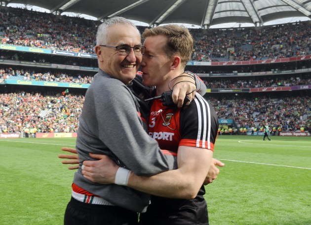 Mayo's Donal Vaughan celebrates with Donie Buckley