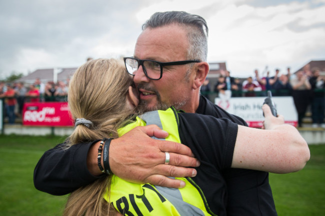 Stephen Henderson embraces a steward at the final whistle