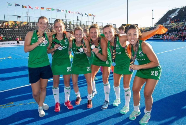 Ireland players celebrate with their silver medals