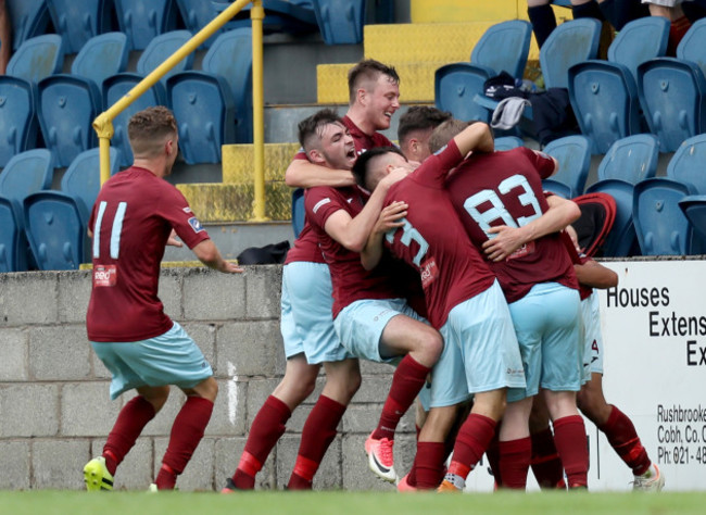 Cobh celebrate Christopher Hull's goal