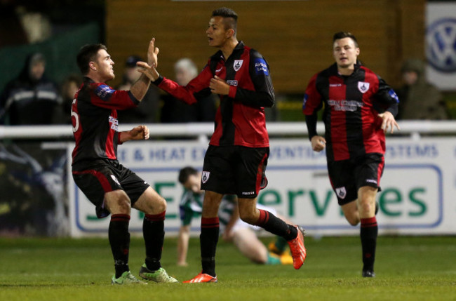 David O&rsquo;Sullivan celebrates with goalscorer Dean Ebbe after his sides first goal
