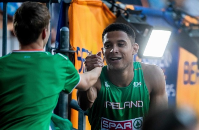 Leon Reid is greeted by a supporter after qualifying for the final