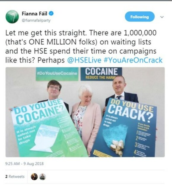 Fianna Fail Tweet About Hse Being On Crack Not Representative Of Party Policy