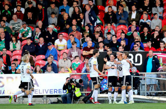 Jonathan Levi celebrates scoring their second goal with his teammates