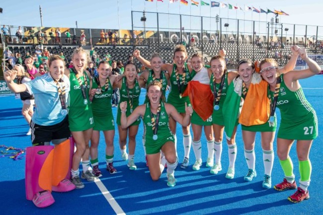 Ireland players celebrate with their silver medals