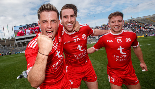 Ronan O’Neill, Conall McCann and Mark Bradley celebrates after the game