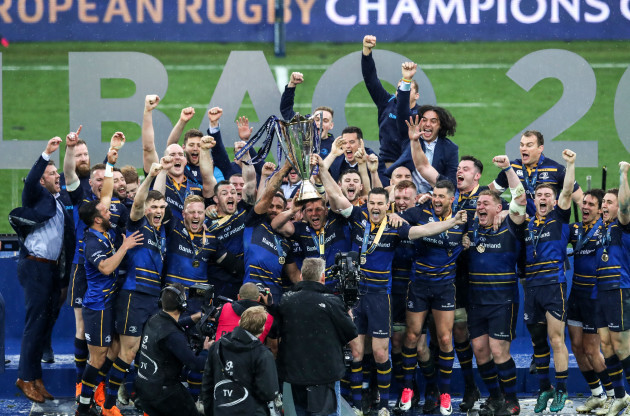 Leinster celebrate with the European Champions Cup Trophy