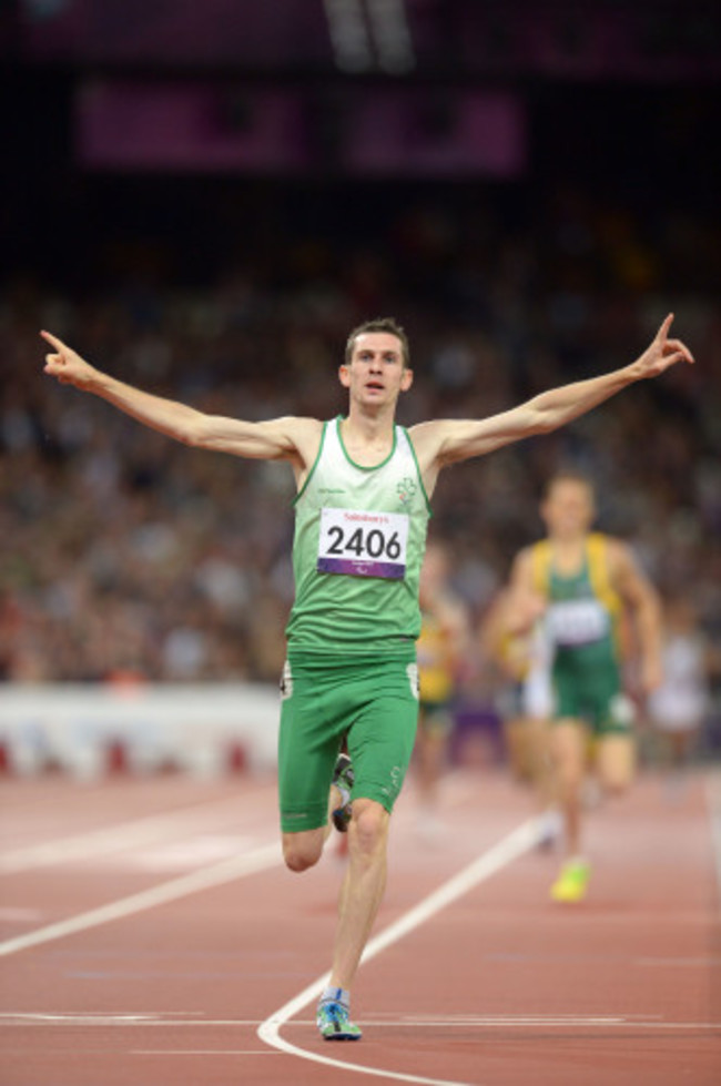 Michael McKillop celebrates winning gold