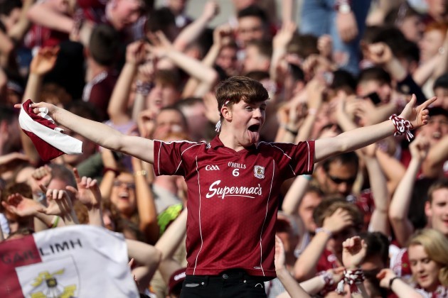 A Galway fan celebrates after the game