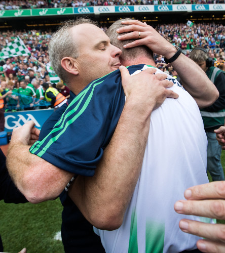 John Kiely with Michael Donoghue at the final whistle