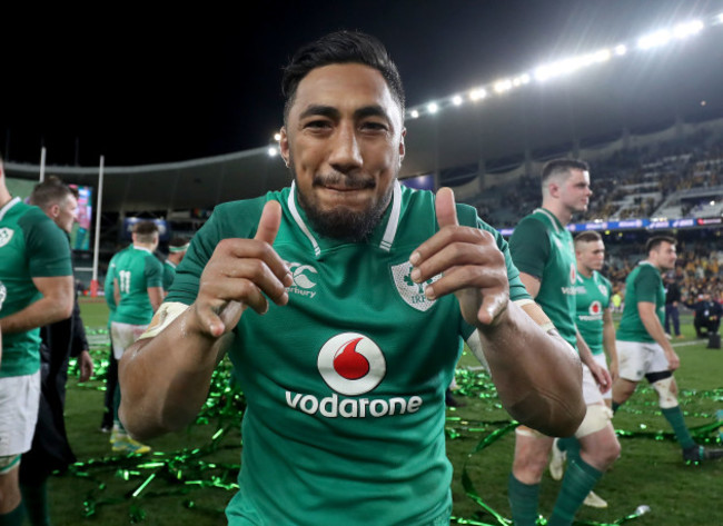 Bundee Aki celebrates after the game