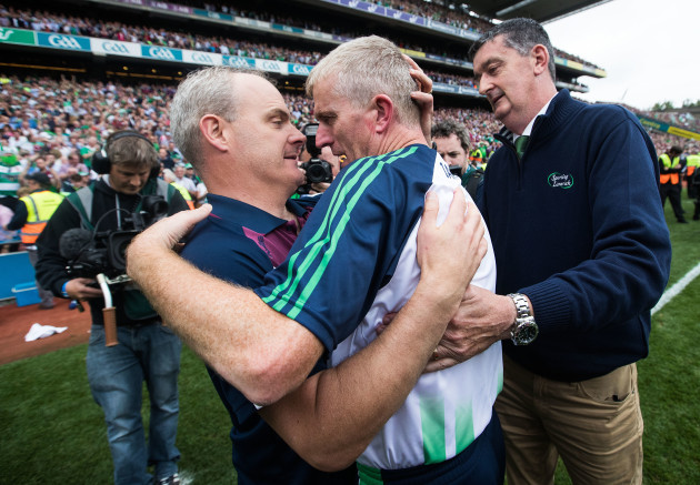 John Kiely with Michael Donoghue at the final whistle