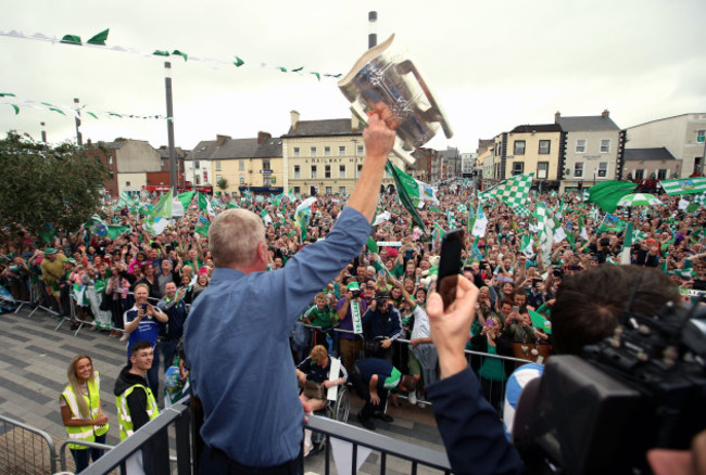 John Kiely lifts the Liam MacCarthy Cup