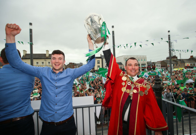 Declan Hannon and James Collins with the Liam MacCarthy Cup Cup