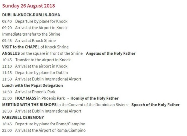 pope itinerary 2