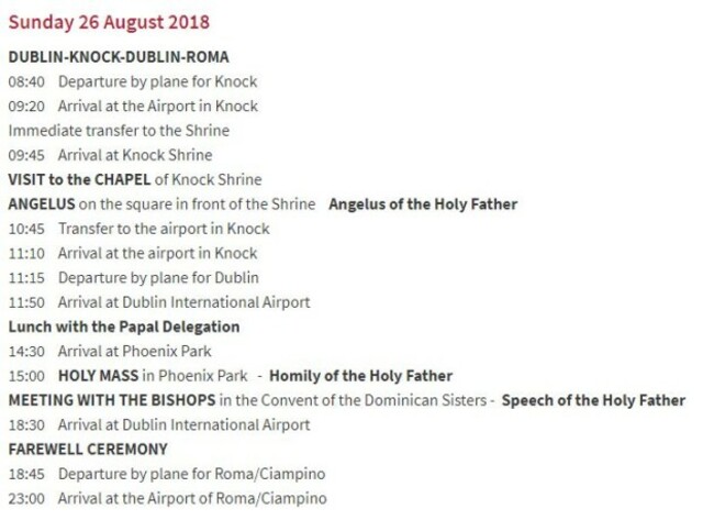 pope itinerary 2