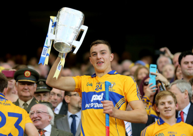 Peter Duggan lifts the Liam McCarthy Cup