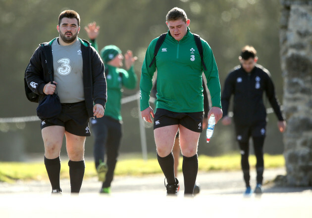 Marty Moore and Tadhg Furlong arrive for training