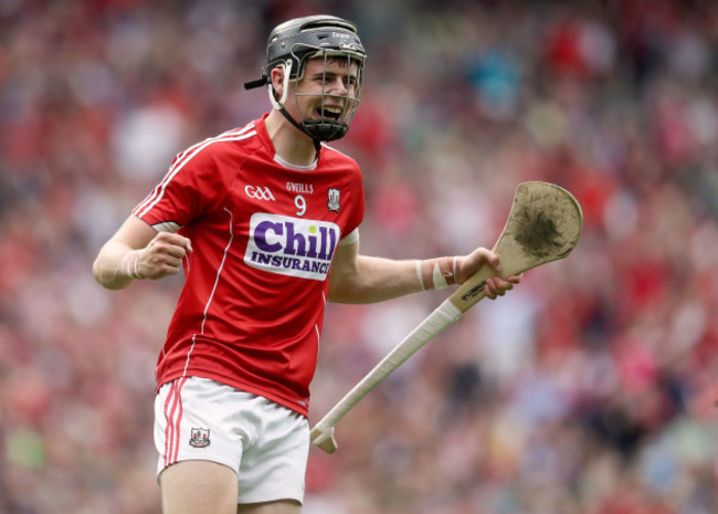 Darragh Fitzgibbon scores a point and celebrates towards Richie English