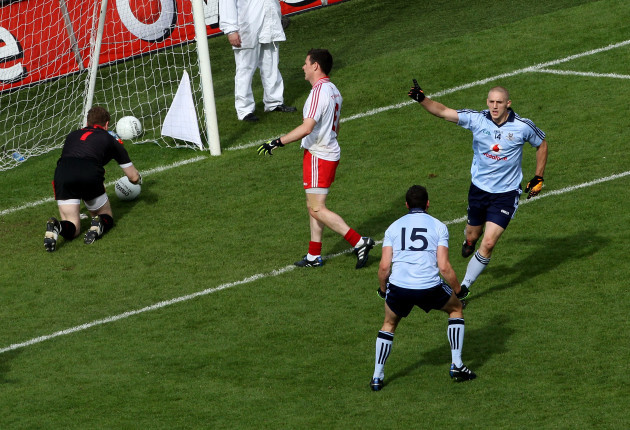 Eoghan O'Gara celebrates his goal