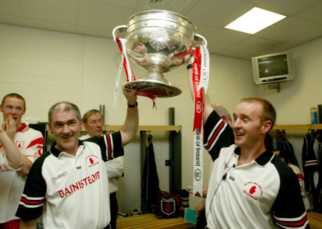 Mickey Harte and Paddy Tally with the Sam Maguire