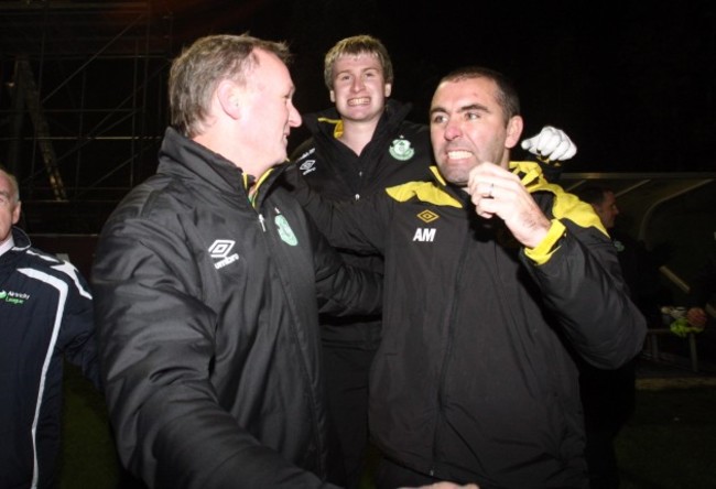 Michael O'Neill celebrates with Andy Myler