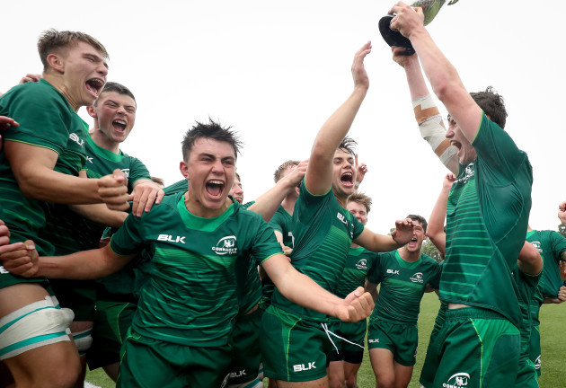 Connacht celebrate with the trophy after the game