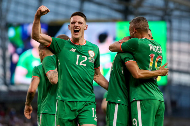 Declan Rice celebrates Graham Burke's goal