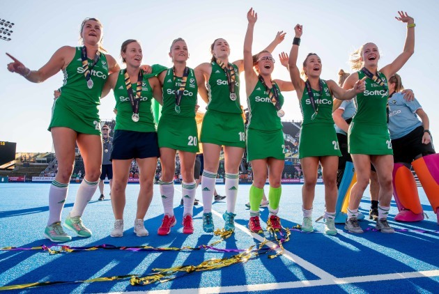 Ireland players celebrate with their silver medals