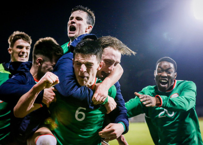 Declan Rice celebrates Sean Donnellan's goal late in the game