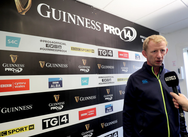 Leo Cullen is interviewed by TG4 before the game