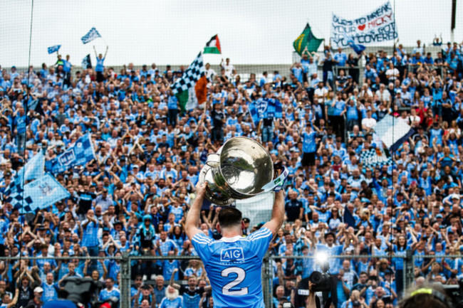 Philip McMahon celebrates after the game with the Sam Maguire