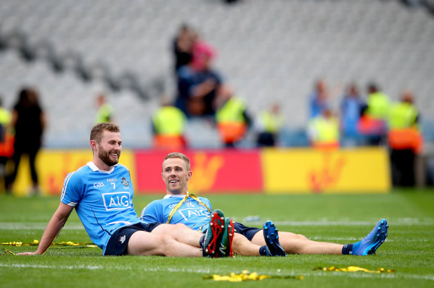 Jack McCaffrey and Paul Mannion take in the celebrations