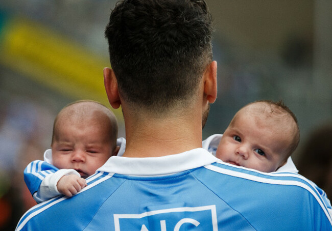 Bernard Brogan celebrates after the game with his sons Keadan and Donagh Brogan