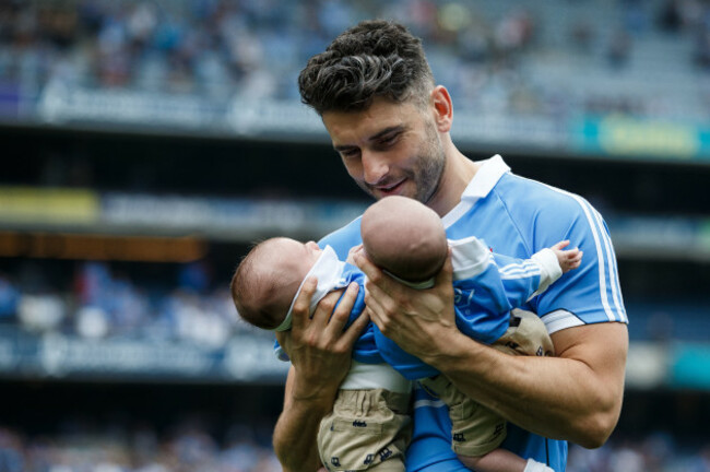 Bernard Brogan celebrates after the game with his sons Keadan and Donagh Brogan