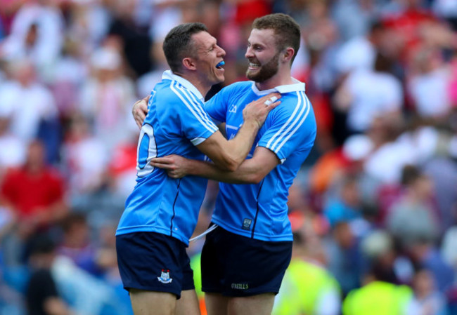 Darren Daly celebrates at the final whistle with Jack McCaffrey