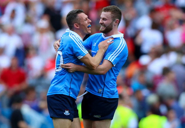 Darren Daly celebrates at the final whistle with Jack McCaffrey