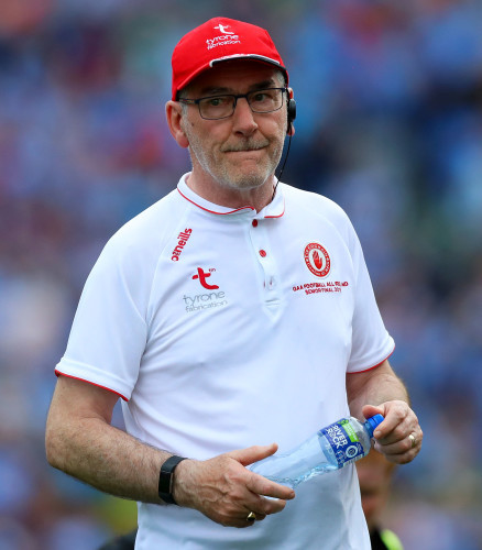 Mickey Harte dejected at the end of the game