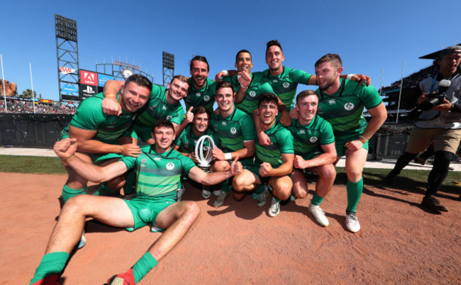 Ireland’ team celebrate winning the Challenge Cup